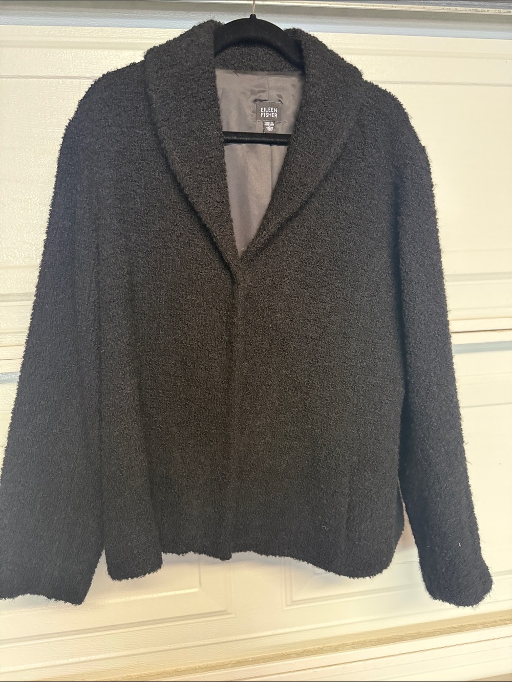 Eileen Fisher Black Teddy Bouclé Open-Front Jacket
